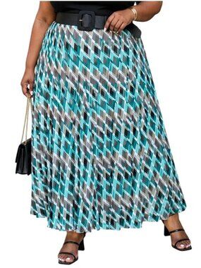Cato Plus Size 26/28W Skirt Maxi Diamond Print Pleated Teal Blue Gray Black